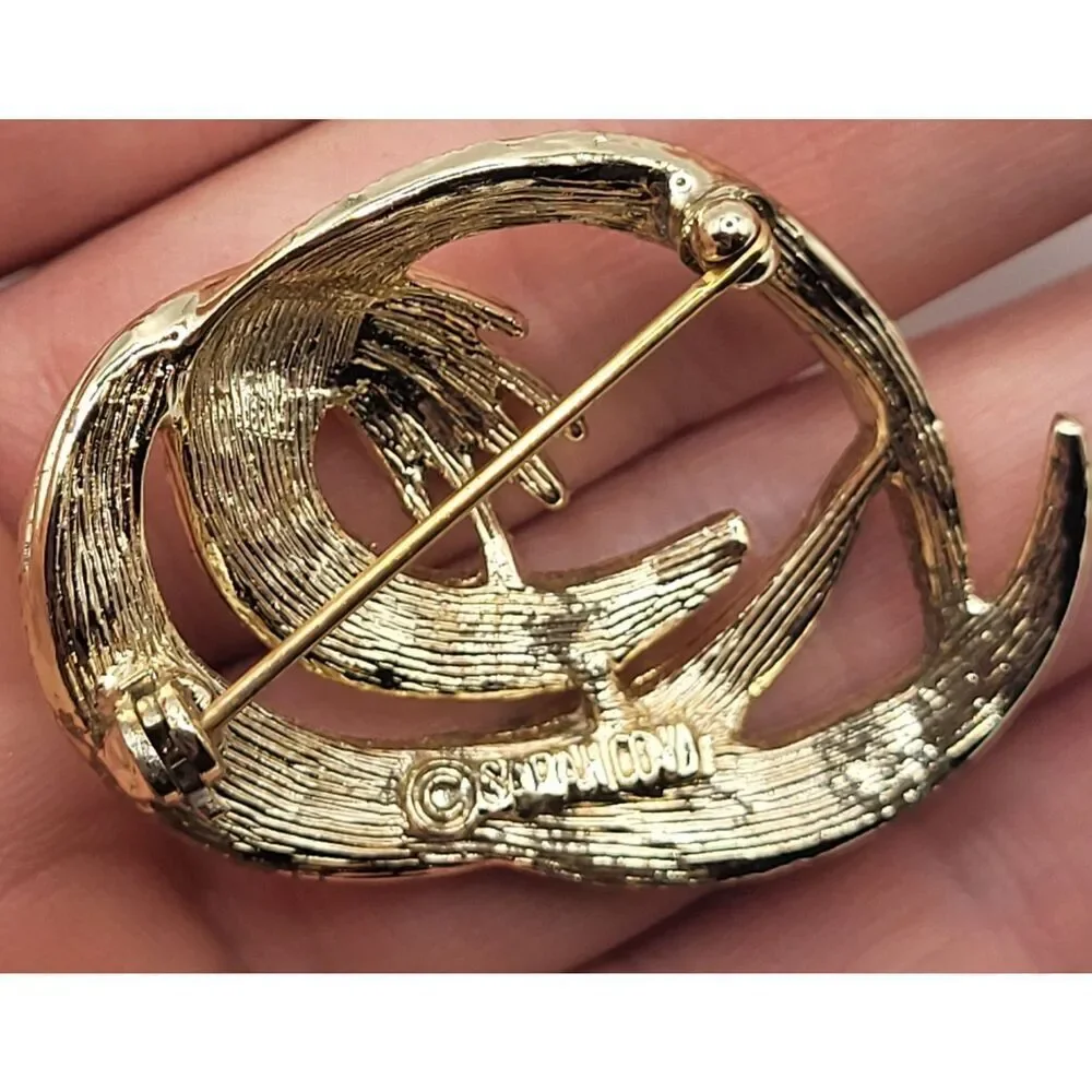 Vintage Sarah Coventry Abstract Swirl Brooch Textured Pendant Pin 1.5in